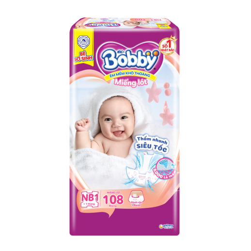 Miếng lót Bobby size Newborn 1 108 miếng (dưới 5kg) Miếng lót Bobby size Newborn 1 108 miếng (dưới 5kg)