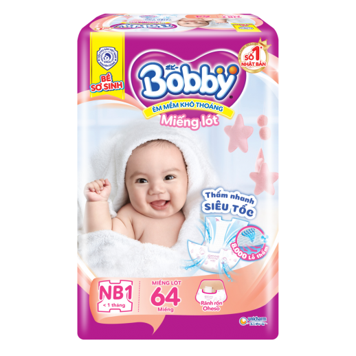 Miếng lót Bobby size Newborn 1 64 miếng (dưới 5kg) Miếng lót Bobby size Newborn 1 64 miếng (dưới 5kg)