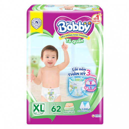 Bỉm tã quần Bobby size XL 62 miếng (12-17kg) Bỉm tã quần Bobby size XL 62 miếng (12-17kg)